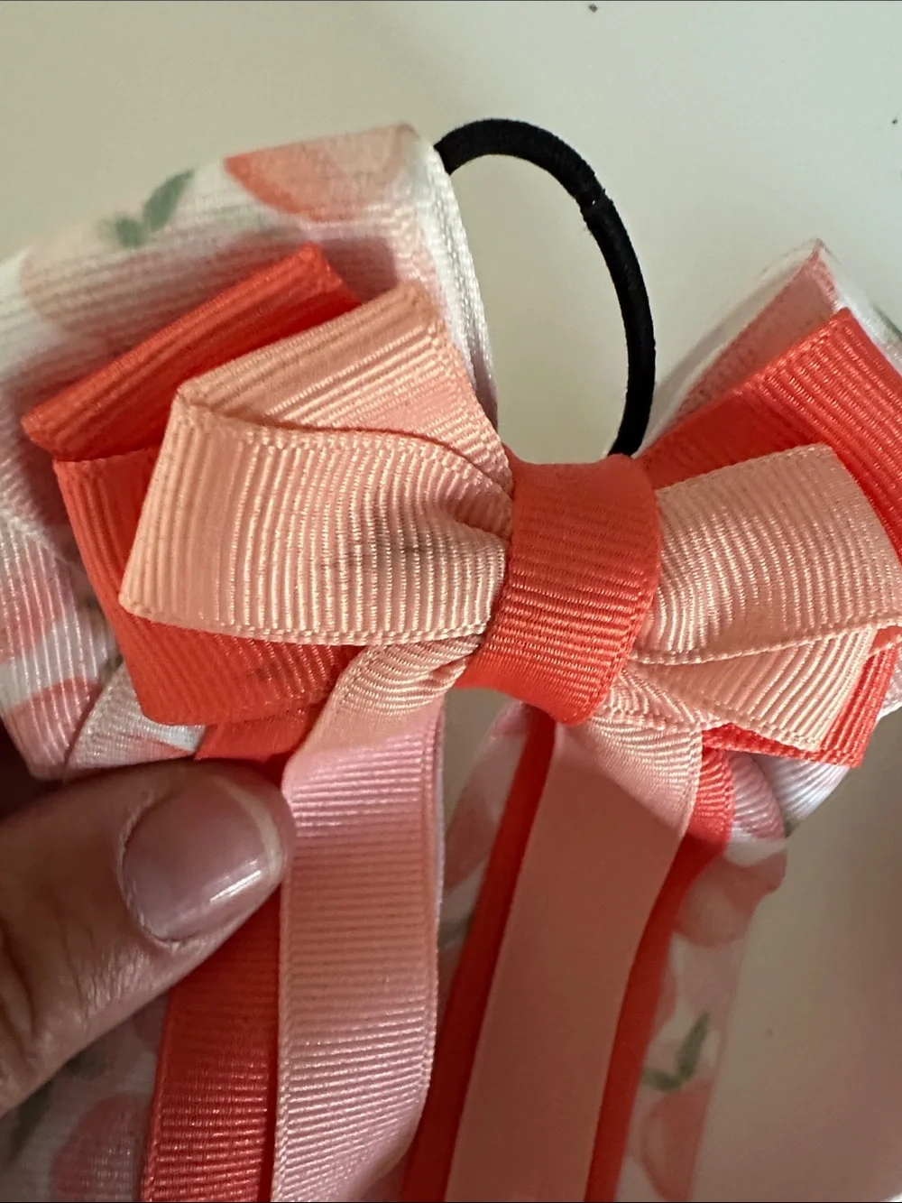Horse Show Bows Peach & Coral Ribbon Hair Bows - Pair